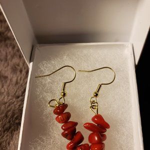 Long red stoned hooked earring